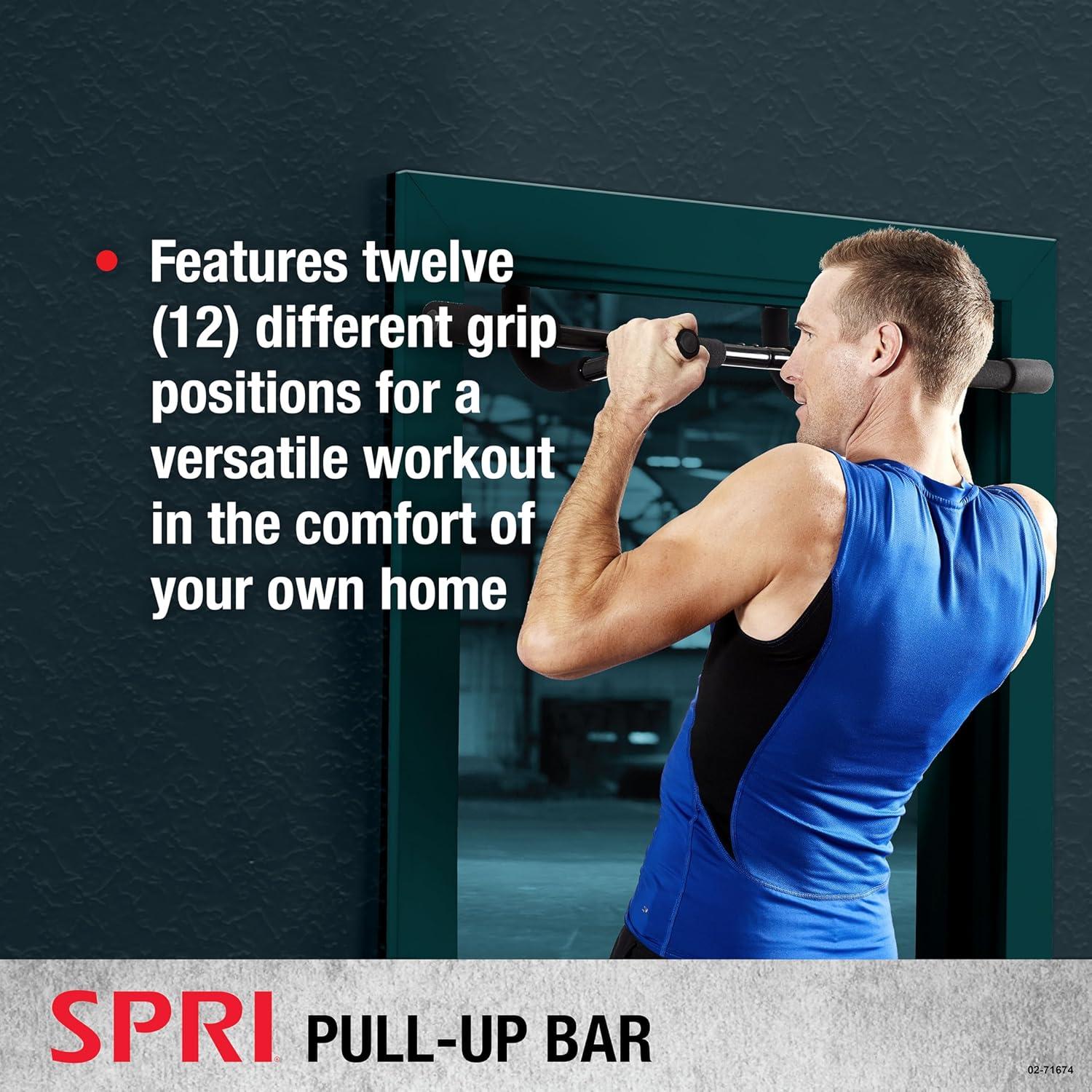 imageSPRI Pull Up Bar 8Grip and 12Grip Door Frame Mounting PullUp Bar for Versatile Workouts Rugged Steel Frame with Foam Handles Supports 300 Pounds Fits Door Frames Up to 32 in Wide Black8 Grip