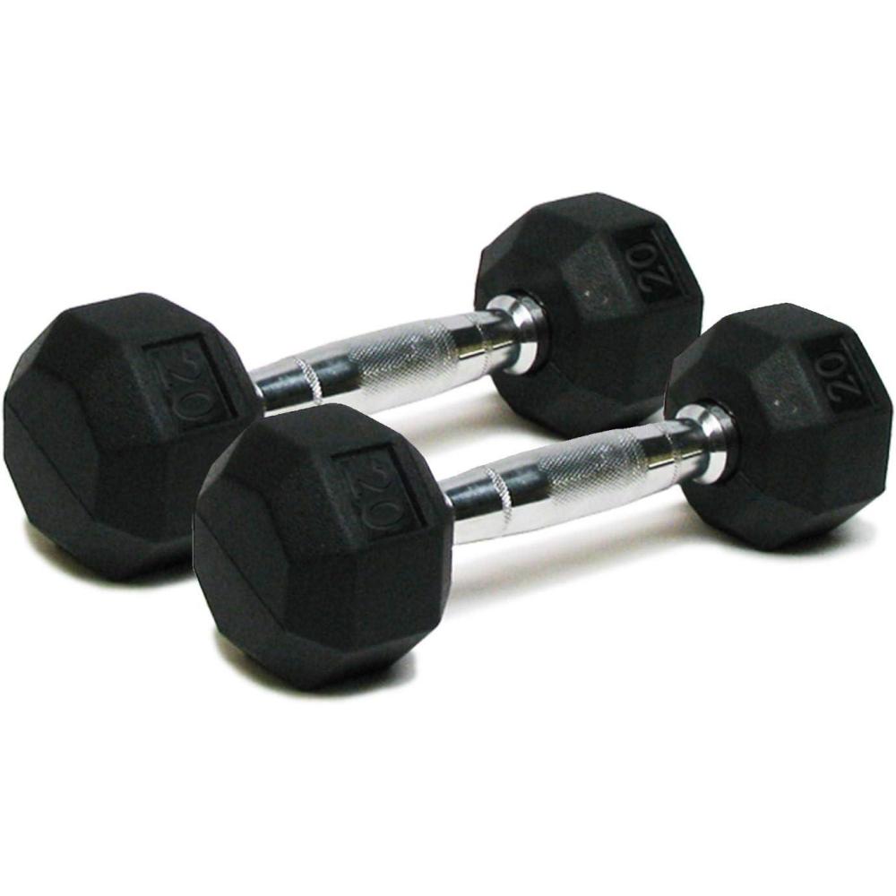 imageDumbbells Hand Weights Set of 2  Rubber Hex Chrome Handle Exercise amp Fitness Dumbbell for Home Gym Equipment Workouts Strength Training Free Weights for Women MenG 20Pound Pair