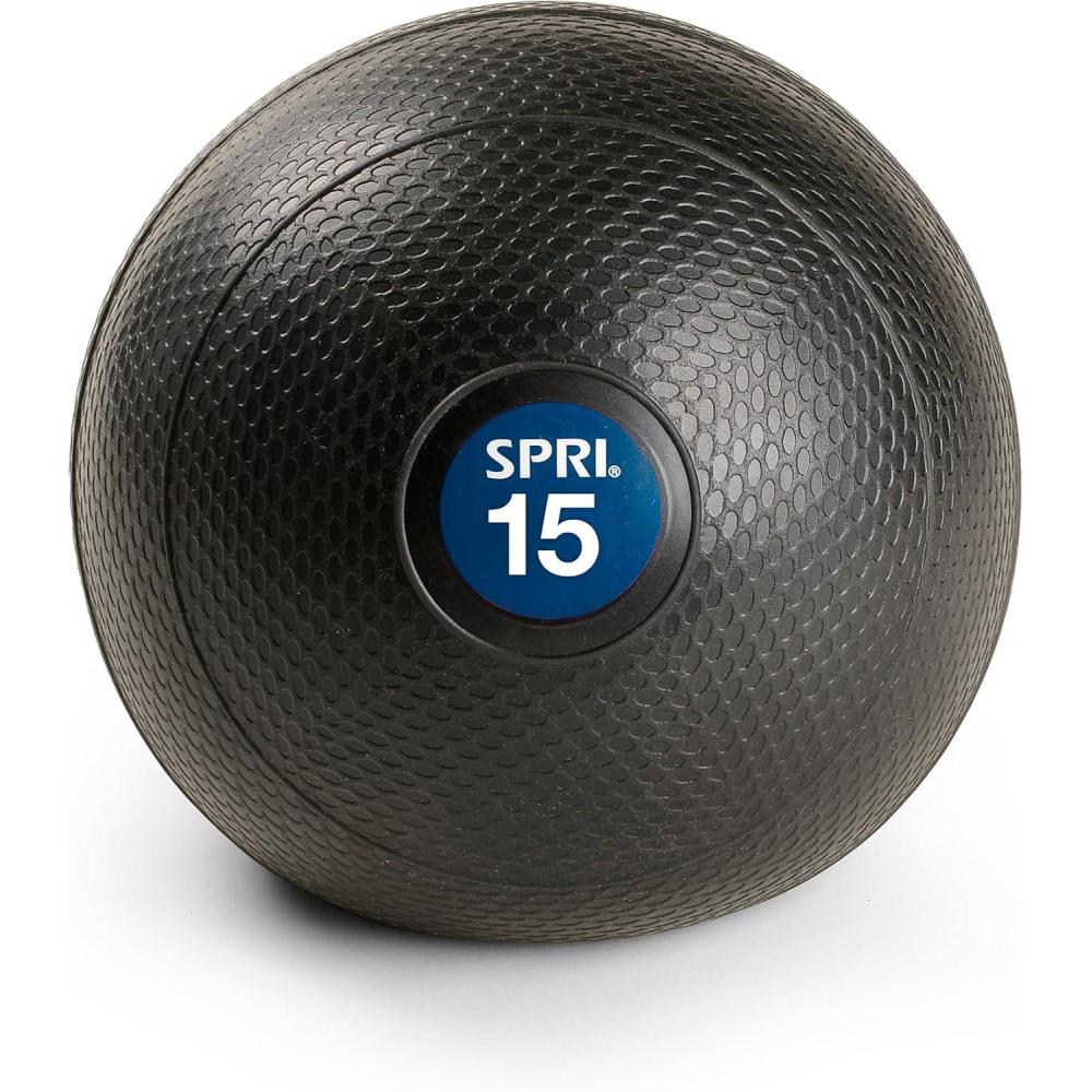 imageSPRI Dead Weight Slam Ball Durable SandFilled NoBounce Heavy Duty Ball for Tossing Slamming Core Strength Training Endurance and General Fitness Easy to Read Weight Label15Pound Blue OLD
