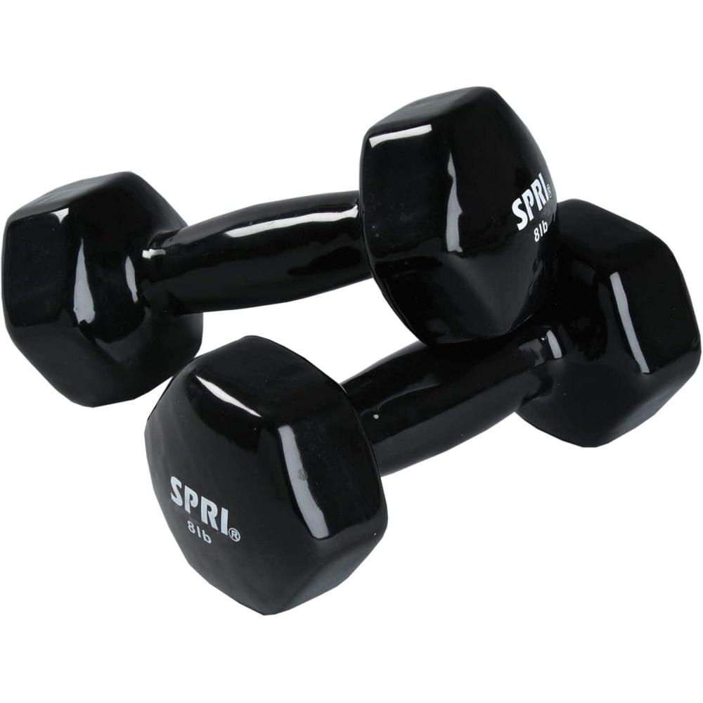 imageSPRI Dumbbells Hand Weights Set of 2  Vinyl Coated Exercise amp Fitness Dumbbell for Home Gym Equipment Workouts Strength Training Free Weights for Women Men 110 Pound 12 15 18 20 lbH Black  8Pound