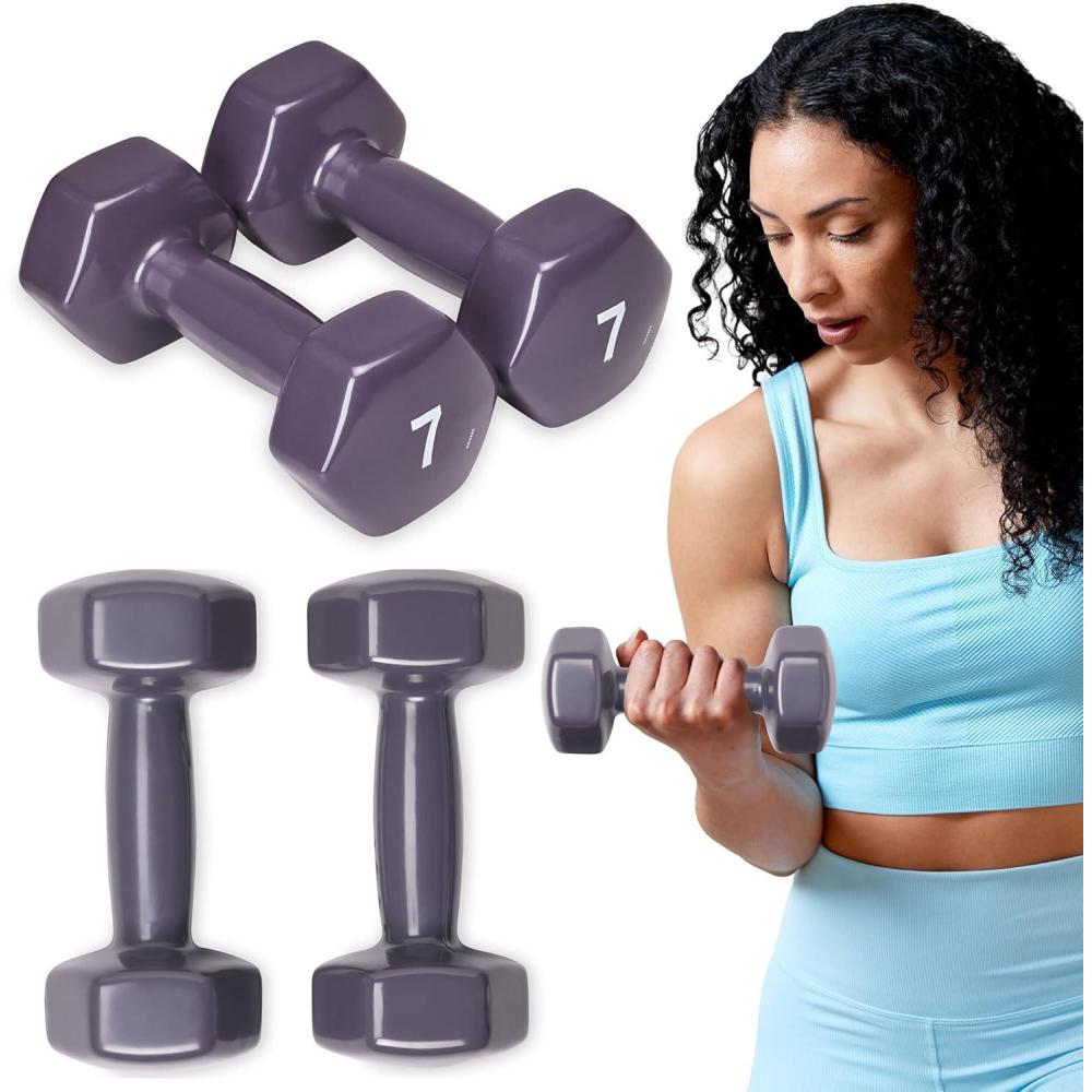 imageSPRI Dumbbells Hand Weights Set of 2 Vinyl Coated Exercise amp Fitness Dumbbell for Home Gym Equipment Workouts Strength Training Free Weights for Women Men 110 Pound 12 15 18 20 lbG Purple 7Pound