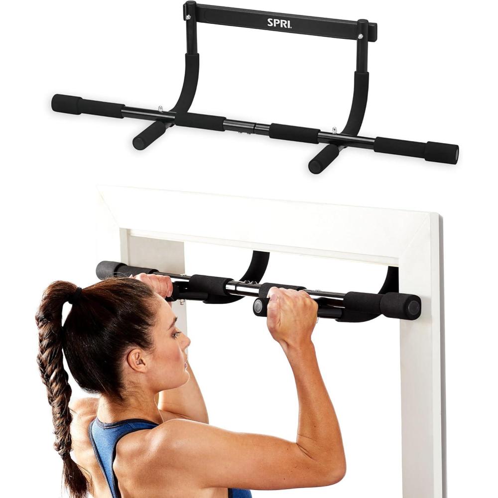 imageSPRI Pull Up Bar  8Grip and 12Grip Door Frame Mounting PullUp Bar for Versatile Workouts  Rugged Steel Frame with Foam Handles  Supports 300 Pounds  Fits Door Frames Up to 32 in Wide  Black8 Grip