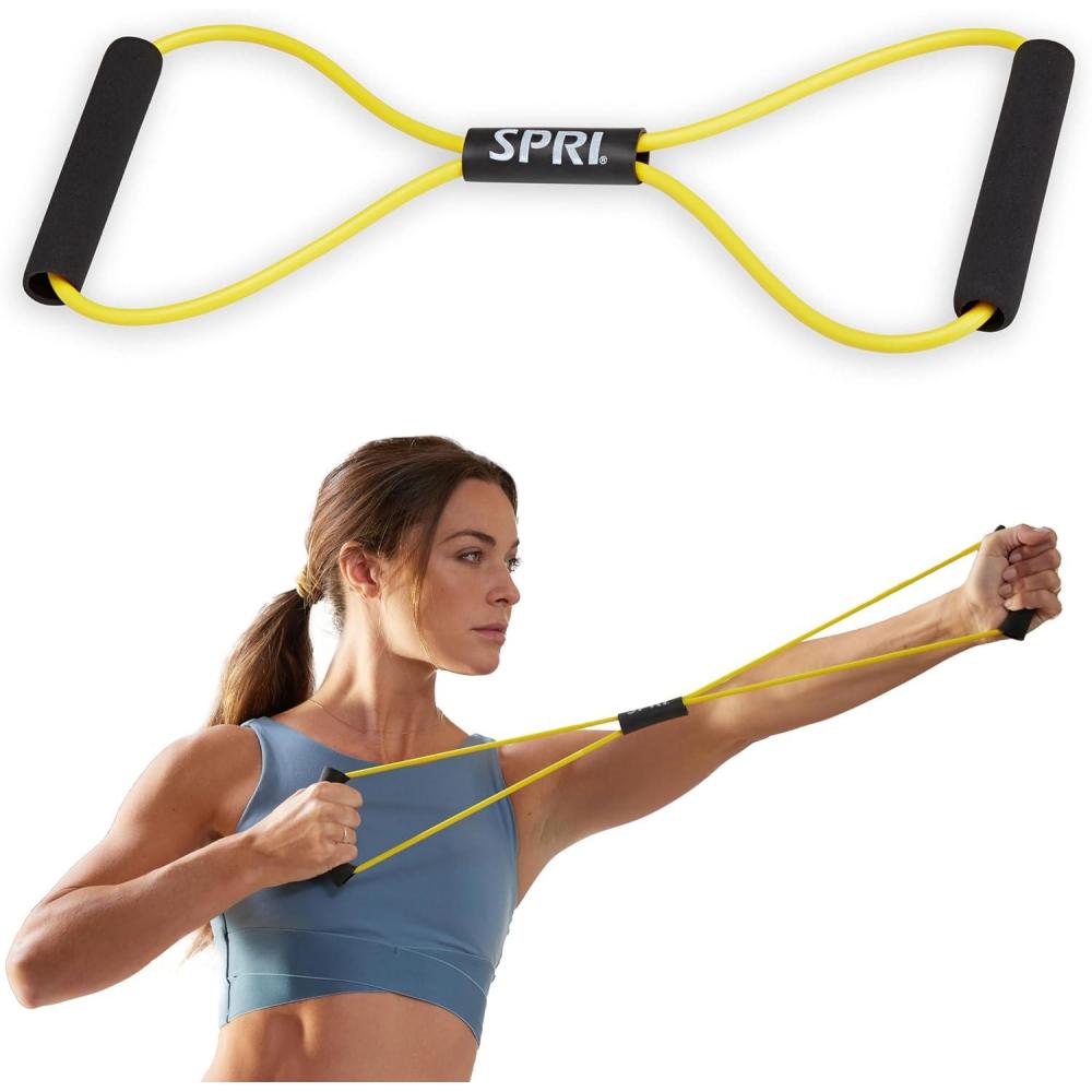 imageSPRI Ultra Toner Figure 8 Resistance Band with Padded Handles Great for Stretch Exercise Fitness Training Yoga Resistance Weights Therapy Gym or Home Workout EquipmentVery Light