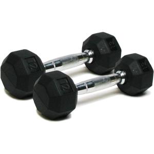 Dumbbells Hand Weights Set of 2 – Rubber Hex Chrome Handle Exercise & Fitness Dumbbell for Home Gym Equipment Workouts Strength Training Free Weights for Women, Men(E) 12-Pound (Pair))