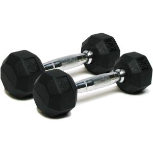 Dumbbells Hand Weights Set of 2 – Rubber Hex Chrome Handle Exercise & Fitness Dumbbell for Home Gym Equipment Workouts Strength Training Free Weights for Women, Men(G) 20-Pound (Pair))