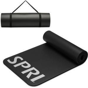 SPRI 12mm Pro Fitness Matt – Thick Exercise Mat for Floor Workouts, Sit-Ups, Push-Ups, Stretching, Toning, and General Fitness – Non-Slip Texture, Cushioned, Portable Rolling Mat with Carrying Strap(Black)