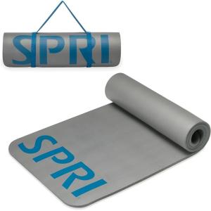 SPRI 12mm Pro Fitness Matt – Thick Exercise Mat for Floor Workouts, Sit-Ups, Push-Ups, Stretching, Toning, and General Fitness – Non-Slip Texture, Cushioned, Portable Rolling Mat with Carrying Strap(Grey)