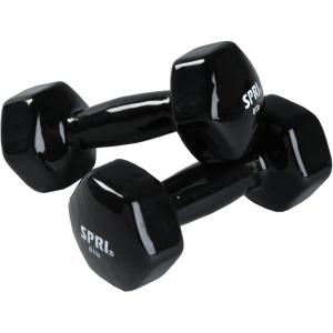 SPRI Dumbbells Hand Weights Set of 2 – Vinyl Coated Exercise & Fitness Dumbbell for Home Gym Equipment Workouts Strength Training Free Weights for Women, Men (1-10 Pound, 12, 15, 18, 20 lb)((H) Black | 8-Pound)