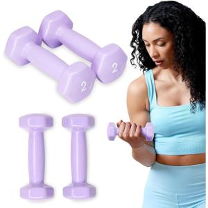 SPRI Dumbbells Hand Weights Set of 2 – Vinyl Coated Exercise & Fitness Dumbbell for Home Gym Equipment Workouts Strength Training Free Weights for Women, Men (1-10 Pound, 12, 15, 18, 20 lb)((B) Light Purple | 2-Pound)