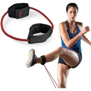 SPRI Xercuff Leg Resistance Band Exercise Cord with Non-Slip Padded Ankle Cuffs (All Bands Sold Separately) Portable for the Gym or At Home Workout Equipment(Red (Medium))